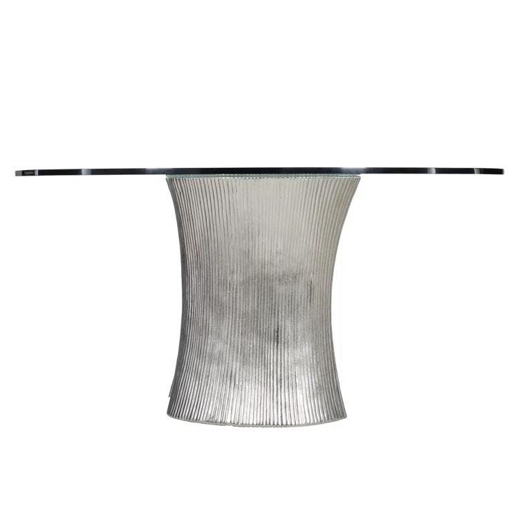 Serpentine Round Glass Top Metal Base Dining Table