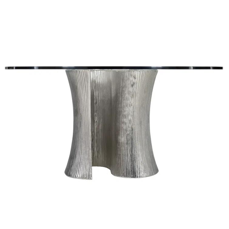 Serpentine Round Glass Top Metal Base Dining Table