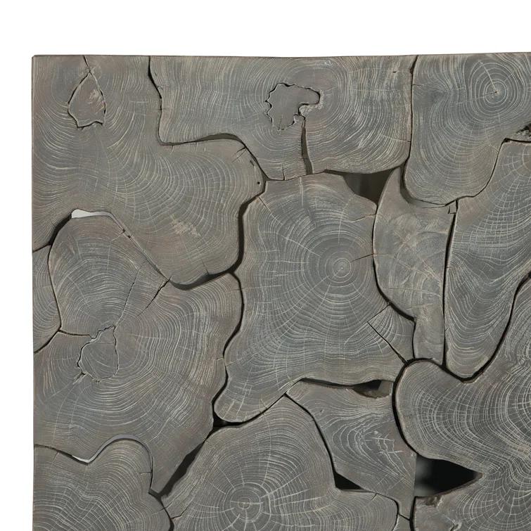 Gray King Upholstered Bed with Teak Panel Headboard