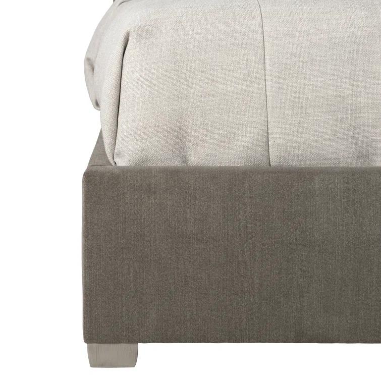 Gray King Upholstered Bed with Teak Panel Headboard