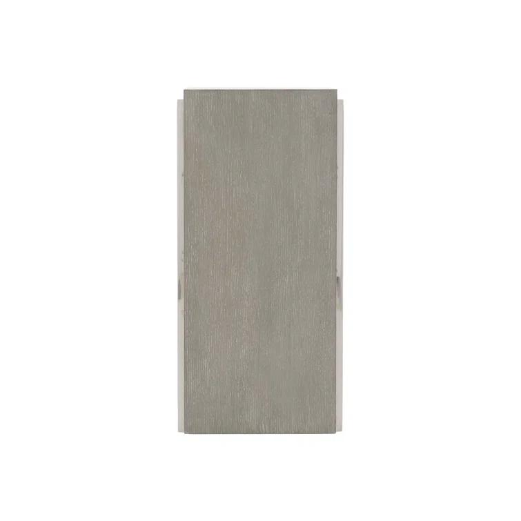 Transitional Quartered Oak and Polished Steel Rectangular Side Table