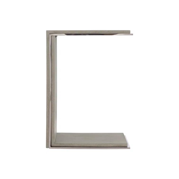 Transitional Quartered Oak and Polished Steel Rectangular Side Table