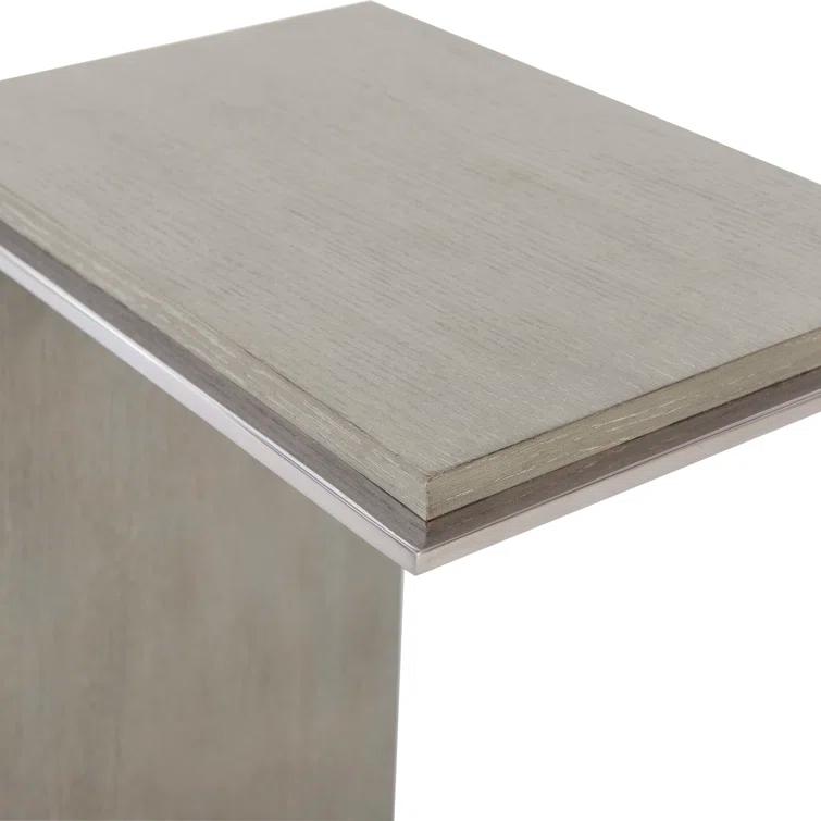 Transitional Quartered Oak and Polished Steel Rectangular Side Table