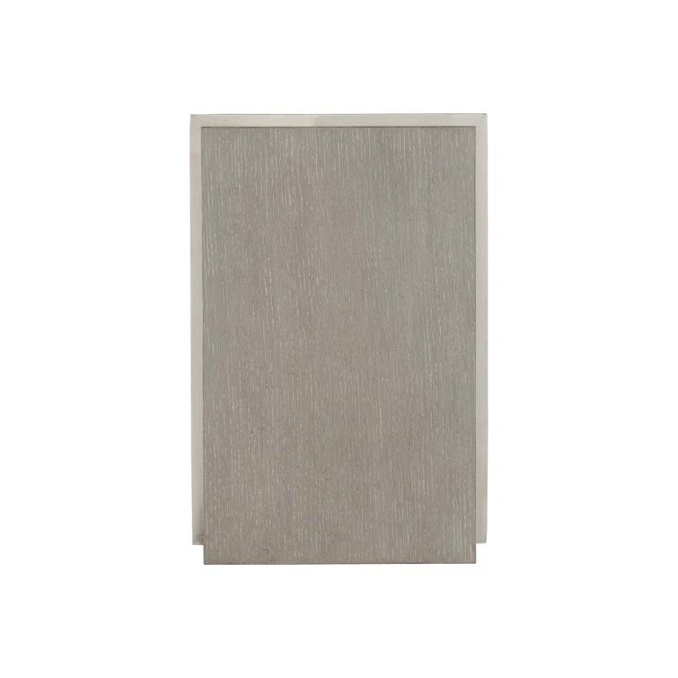 Transitional Quartered Oak and Polished Steel Rectangular Side Table