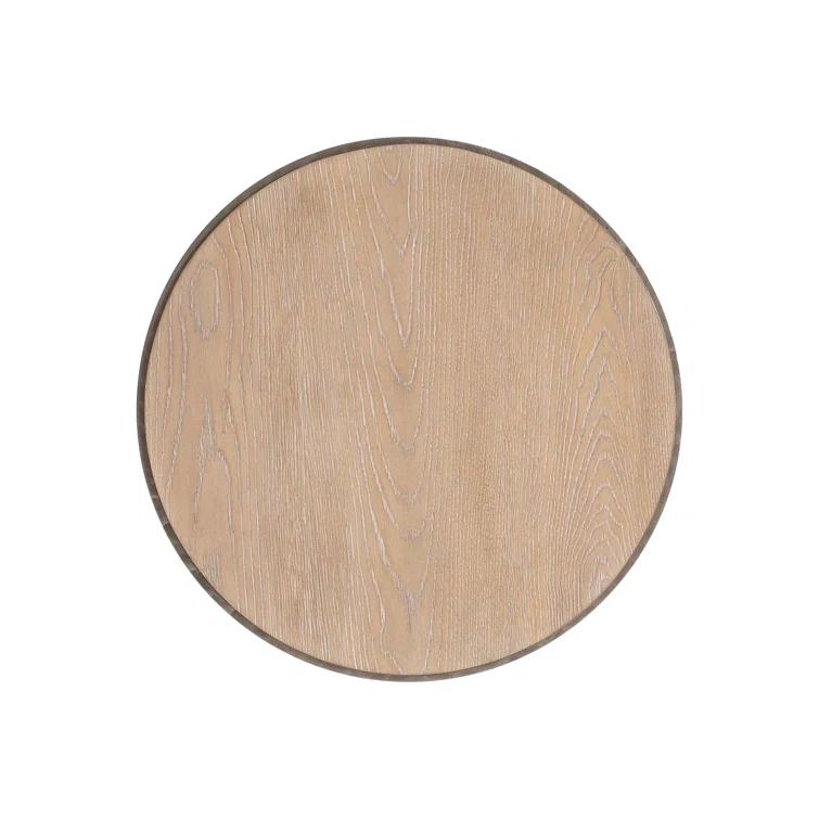 Marcona Brown Oak and Frosted Nickel Round Side Table