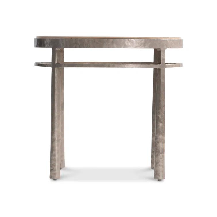 Marcona Brown Oak and Frosted Nickel Round Side Table