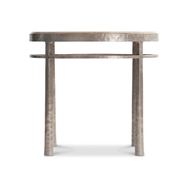 Marcona Brown Oak and Frosted Nickel Round Side Table