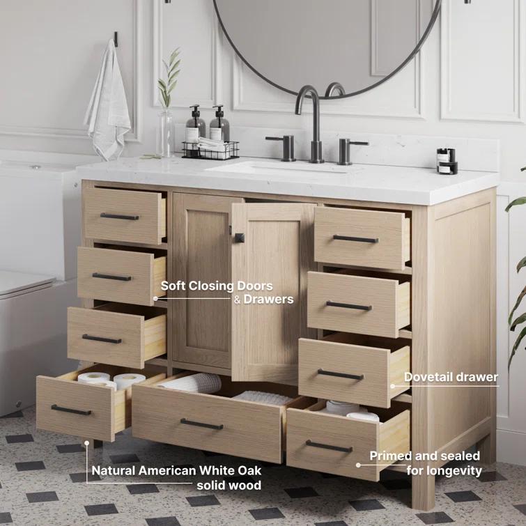 ARIEL Cambridge 48.25 Single Sink Bathroom Vanity with Carrara White Quartz Top
