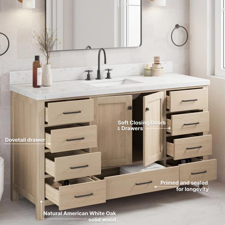ARIEL Cambridge 60.25 Single Sink Bathroom Vanity with Carrara White Quartz Top