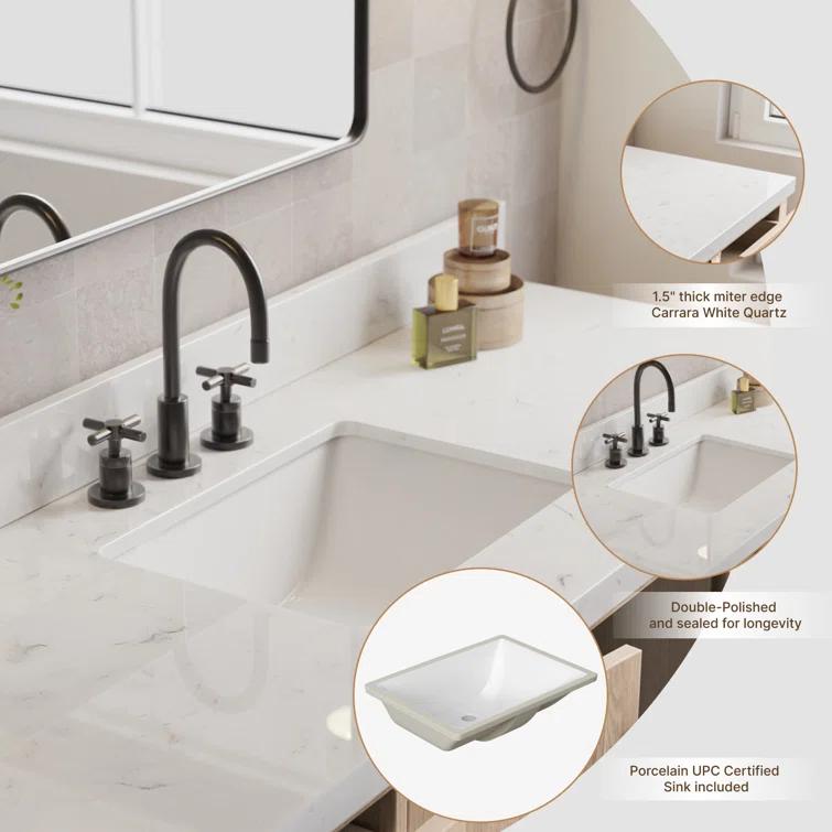 ARIEL Cambridge 60.25 Single Sink Bathroom Vanity with Carrara White Quartz Top