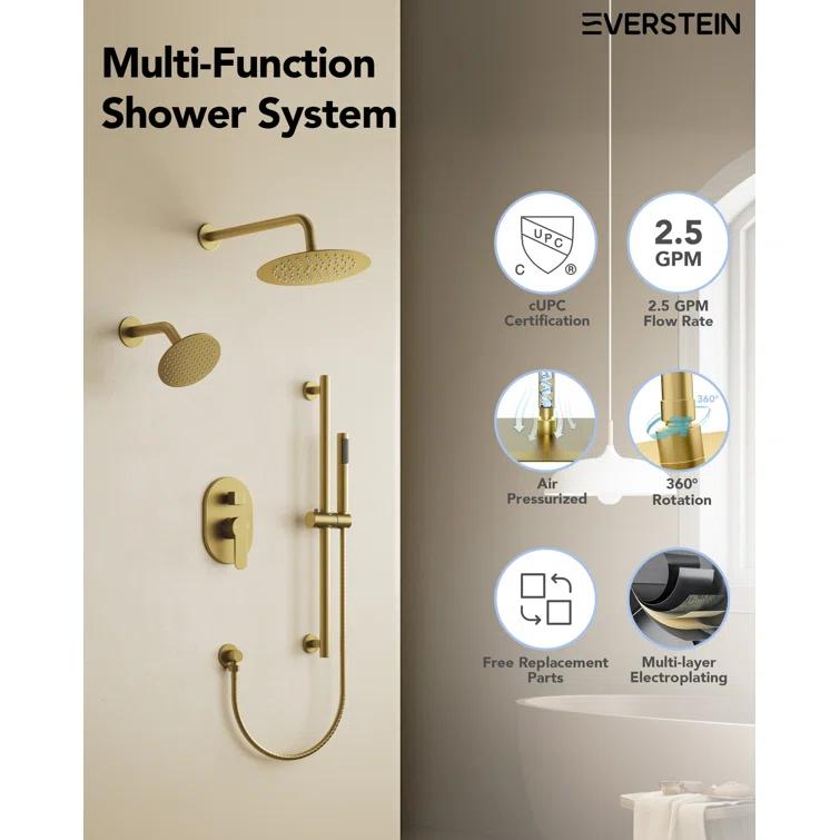 DualJetSpa 3-Function Round 10" & 6" Dual Shower Faucet System with Pressure Balancing Rough-In Valve