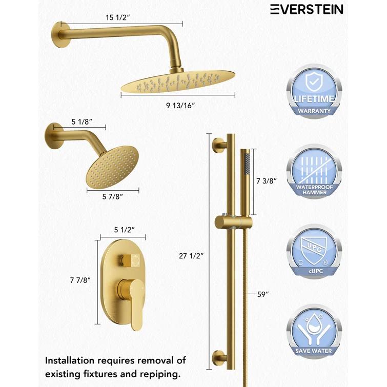 DualJetSpa 3-Function Round 10" & 6" Dual Shower Faucet System with Pressure Balancing Rough-In Valve