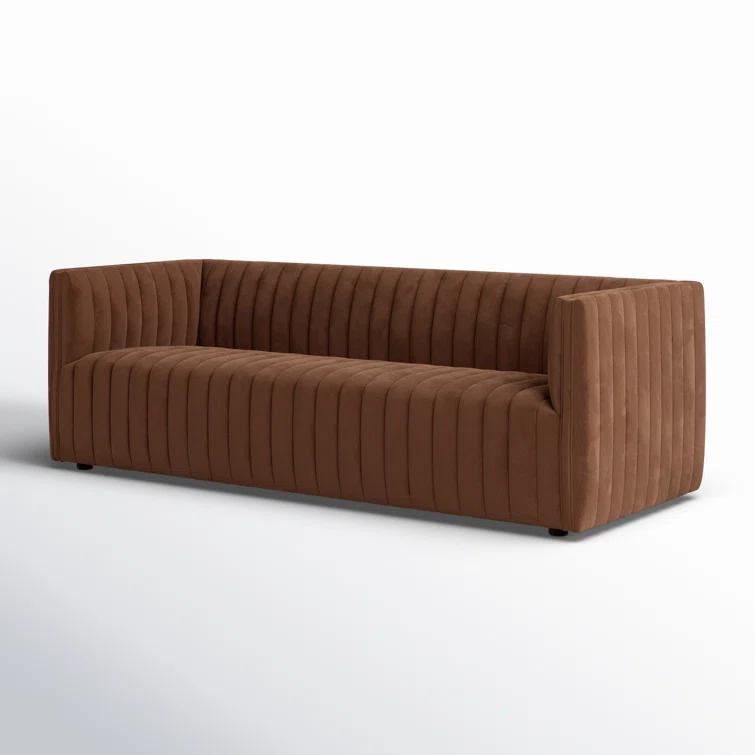 Surrey Auburn Contemporary Tufted Leather Sofa with Wood Accents