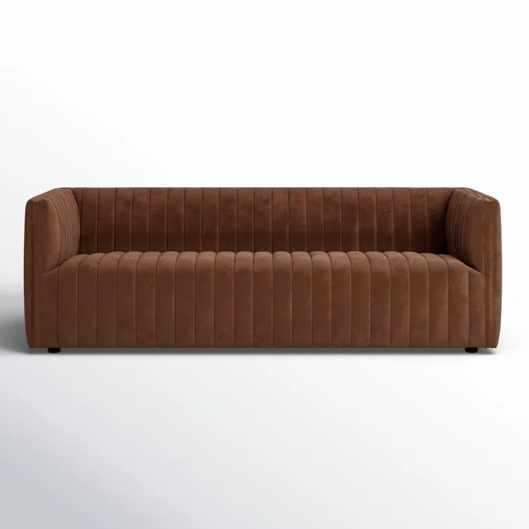 Surrey Auburn Contemporary Tufted Leather Sofa with Wood Accents