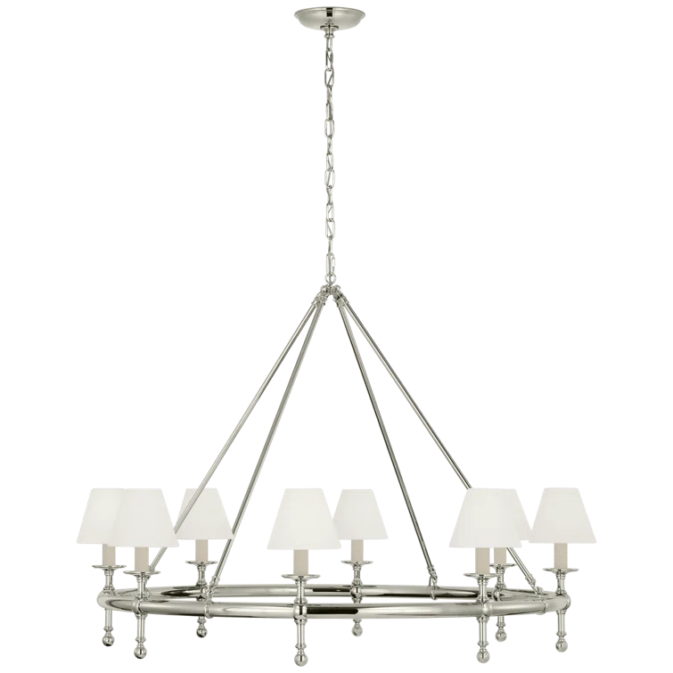 Antique-Burnished Brass 8-Light Chandelier with Linen Shades