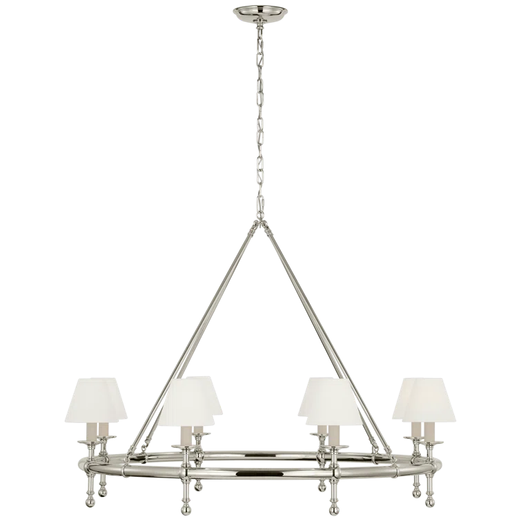 Antique-Burnished Brass 8-Light Chandelier with Linen Shades
