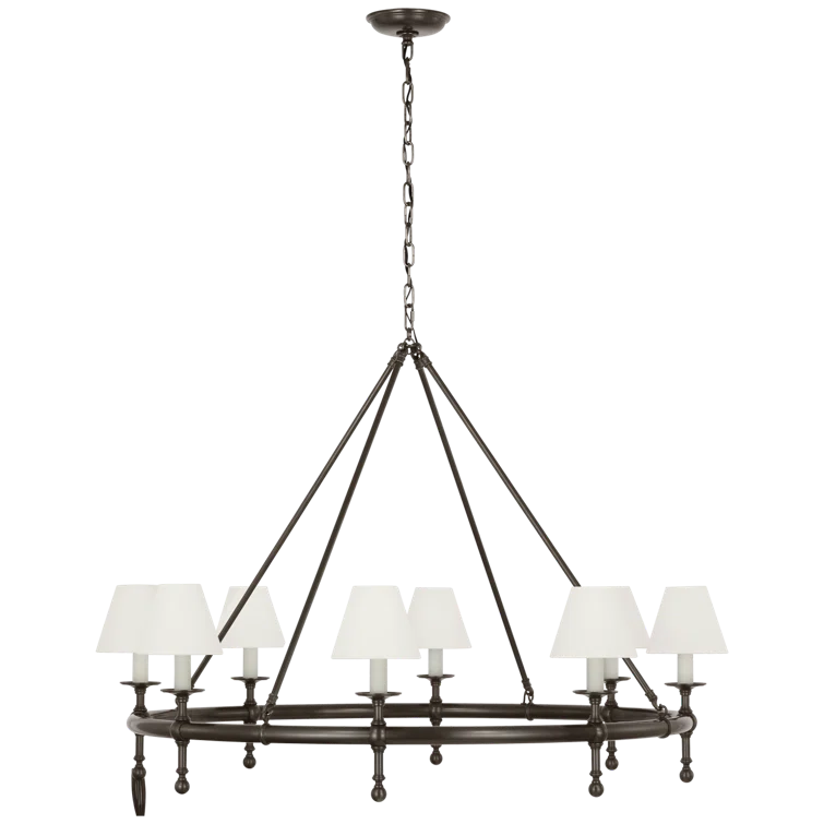 Antique-Burnished Brass 8-Light Chandelier with Linen Shades
