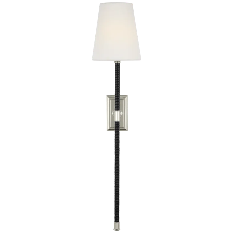 Black and Polished Nickel 28.5" Wall Sconce with Linen Shade