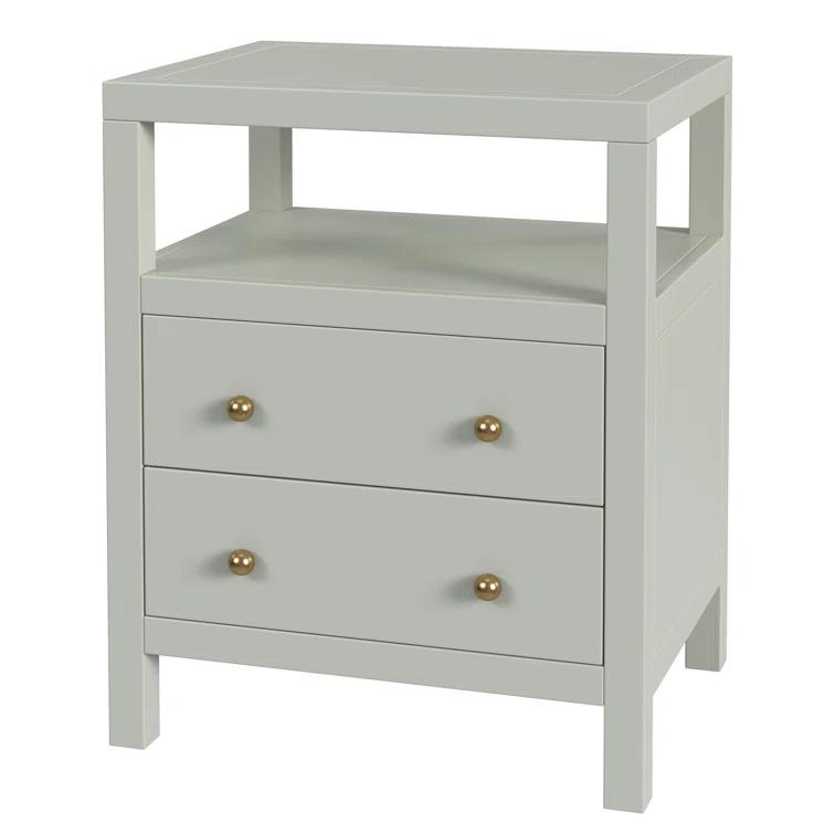 Sage Green Traditional 2-Drawer Nightstand with Open Shelf