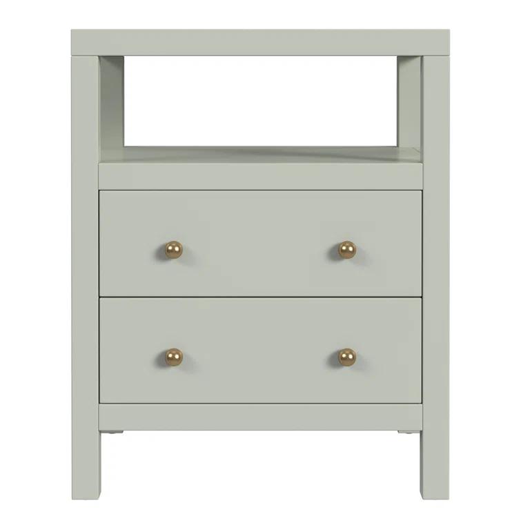 Sage Green Traditional 2-Drawer Nightstand with Open Shelf