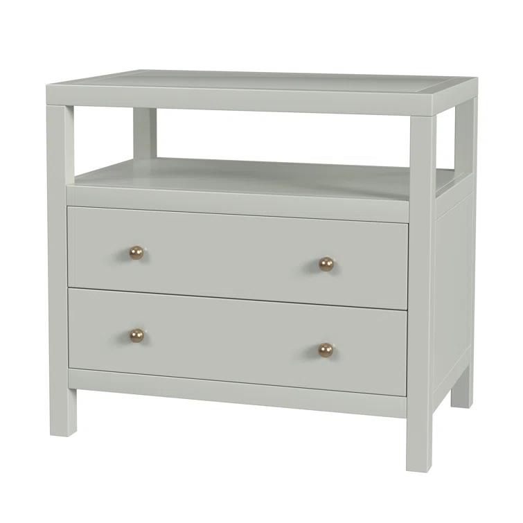 Sage Green Acacia Wood 2-Drawer Nightstand with Open Shelf