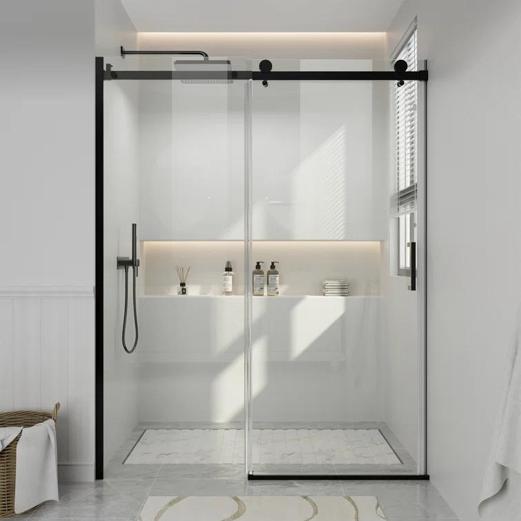 60" W x 76" H Framed Shower Door Single Sliding 10MM Tempered Glass 304 Stainless Steel Accessories