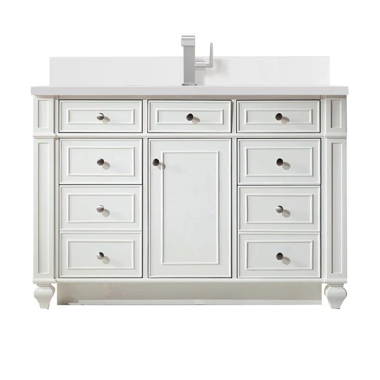 Bright White Plywood Transitional Freestanding Vanity with Veneer Finish