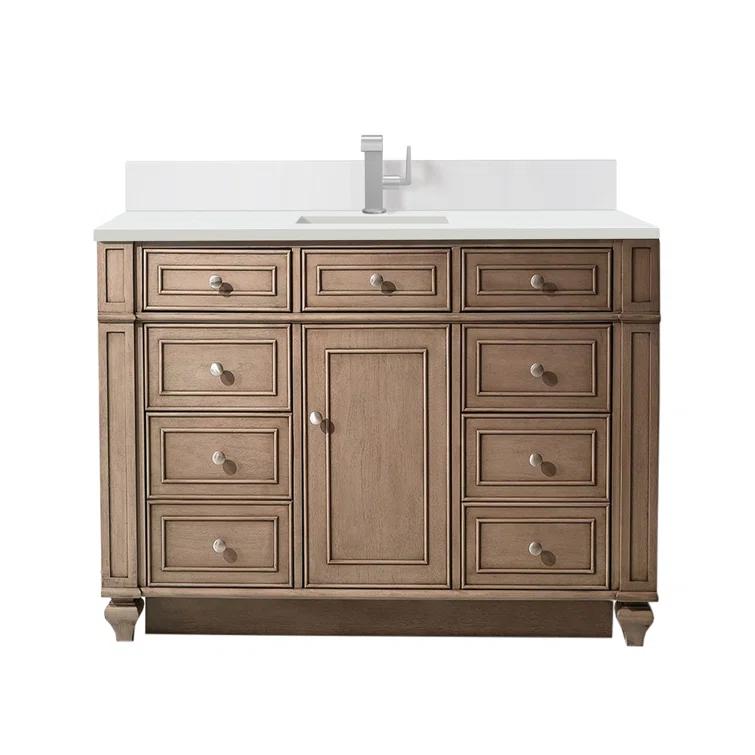 James Martin Vanities 48" Single Vanity, Whitewashed Walnut w/ 3 CM White Zeus Quartz Top