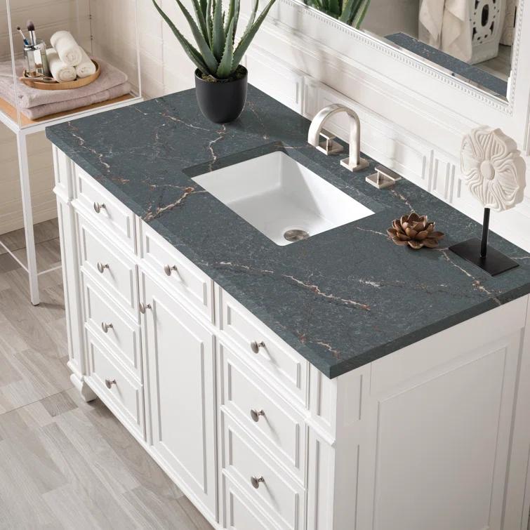 Bright White Plywood Single Vanity with Parisien Bleu Quartz Top