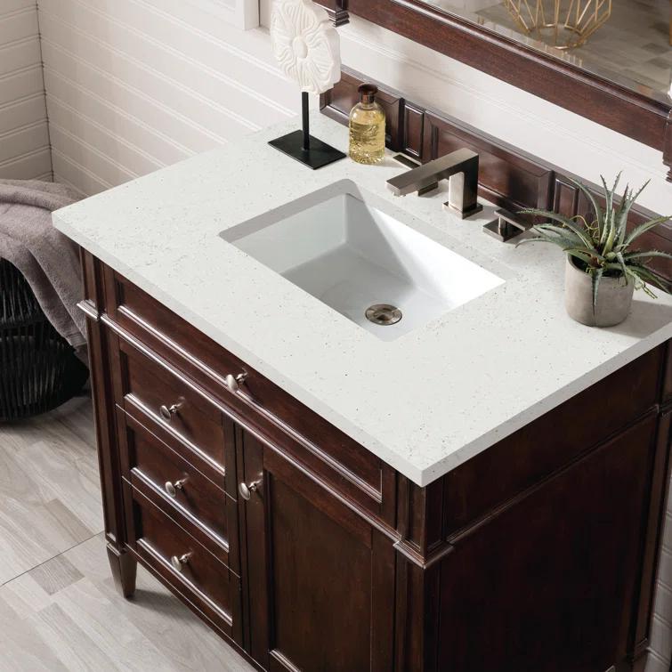 James Martin Vanities 36" Single Vanity, Burnished Mahogany w/ 3 CM Lime Delight Quartz Top