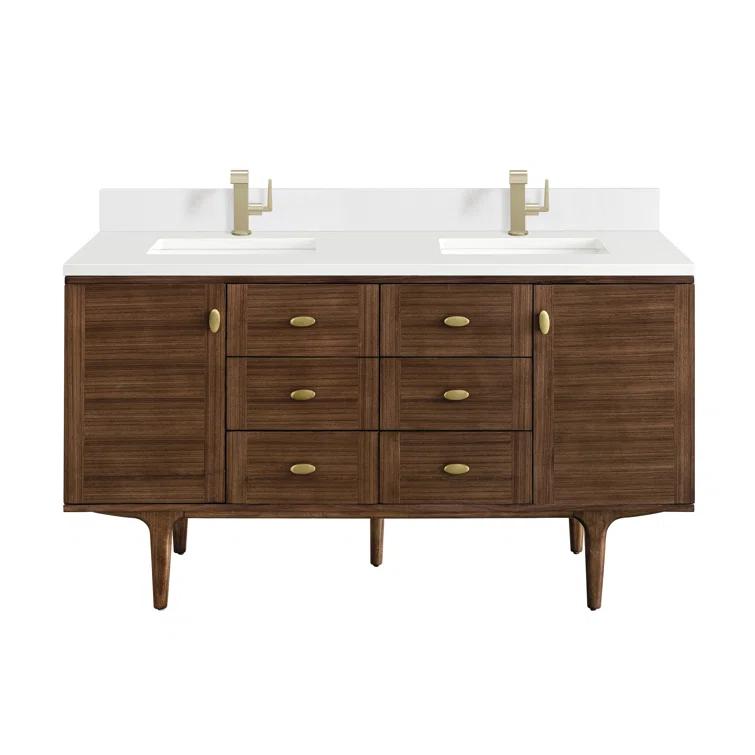 Amberly 60" Walnut Double Vanity with White Quartz Top