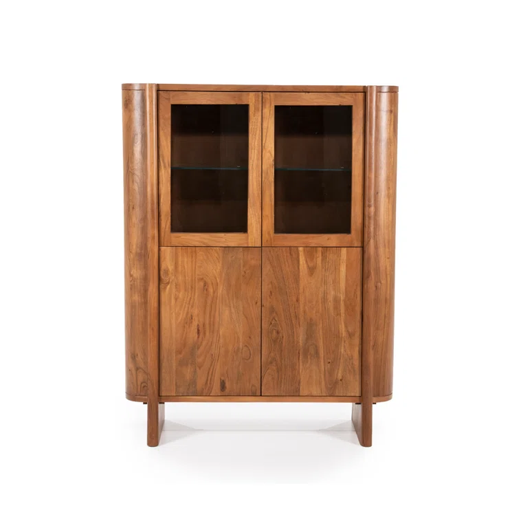 Julian Acacia Wood and Glass 4-Door Accent Cabinet