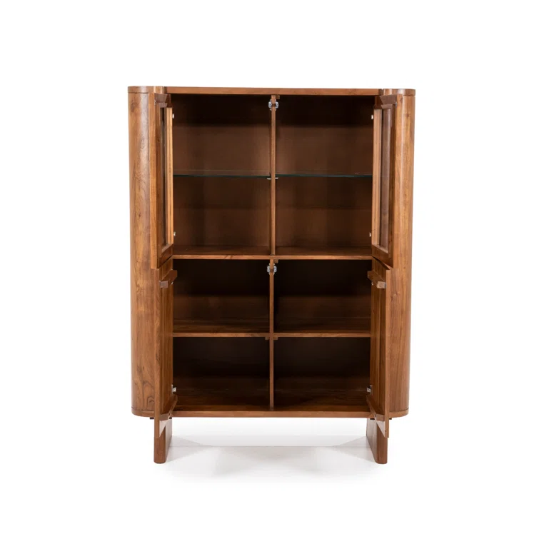 Julian Acacia Wood and Glass 4-Door Accent Cabinet