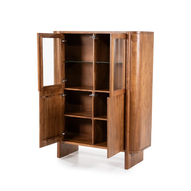 Julian Acacia Wood and Glass 4-Door Accent Cabinet