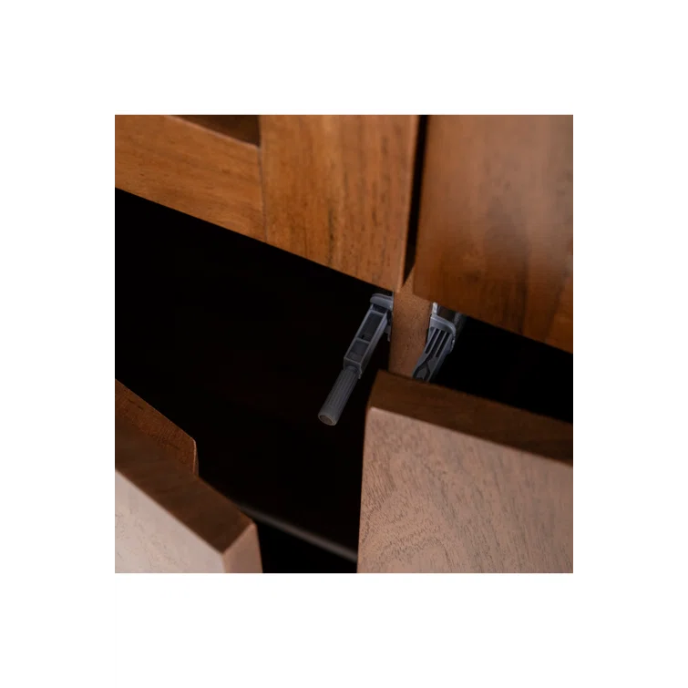 Julian Acacia Wood and Glass 4-Door Accent Cabinet