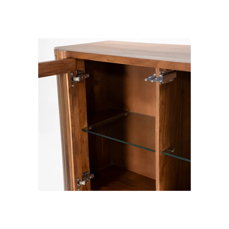Julian Acacia Wood and Glass 4-Door Accent Cabinet