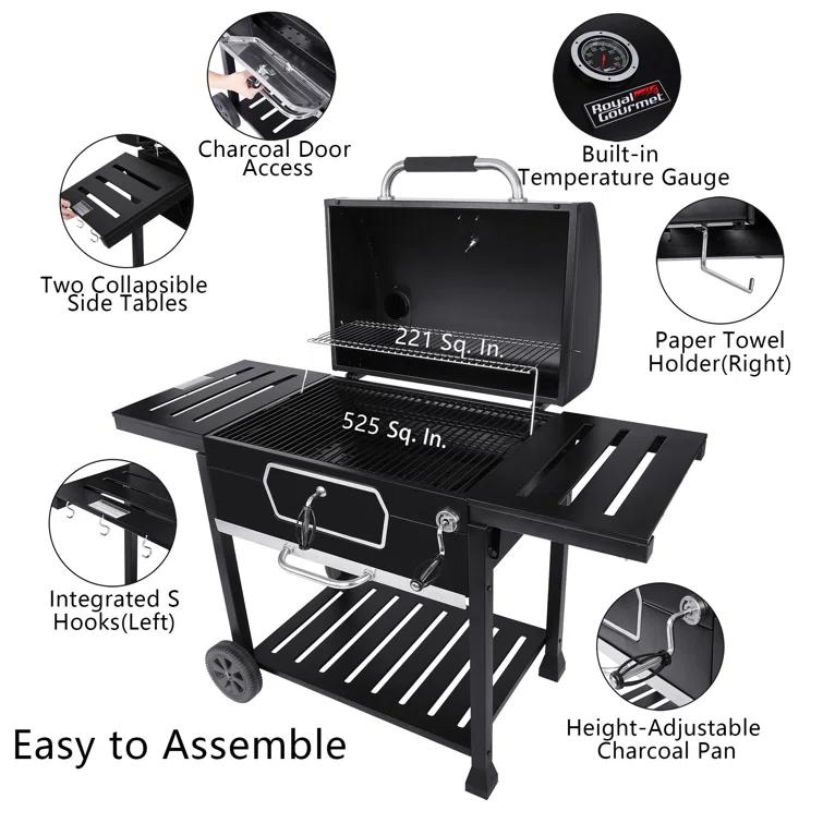 Royal Gourmet Deluxe 30-Inch Charcoal Grill, Black