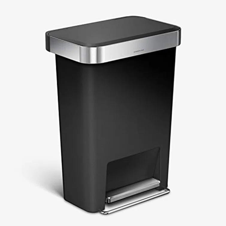 Simplehuman 45 Liter Rectangular Kitchen Trash Can with Liner Pocket, Black Plastic