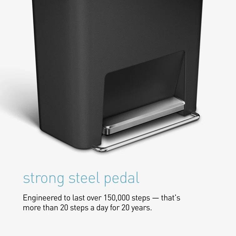 Simplehuman 45 Liter Rectangular Kitchen Trash Can with Liner Pocket, Black Plastic