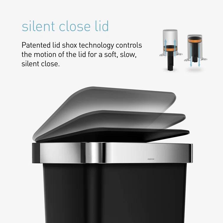 Simplehuman 45 Liter Rectangular Kitchen Trash Can with Liner Pocket, Black Plastic