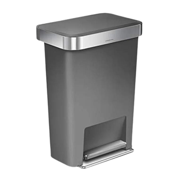 Simplehuman 45 Liter Rectangular Kitchen Trash Can with Liner Pocket, Grey Plastic