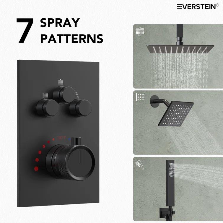 Thermostatic Shower Faucet 12" High-Pressure Dual Showerheads with Rough-In Valve