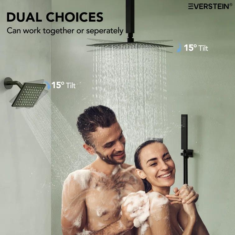 Thermostatic Shower Faucet 12" High-Pressure Dual Showerheads with Rough-In Valve