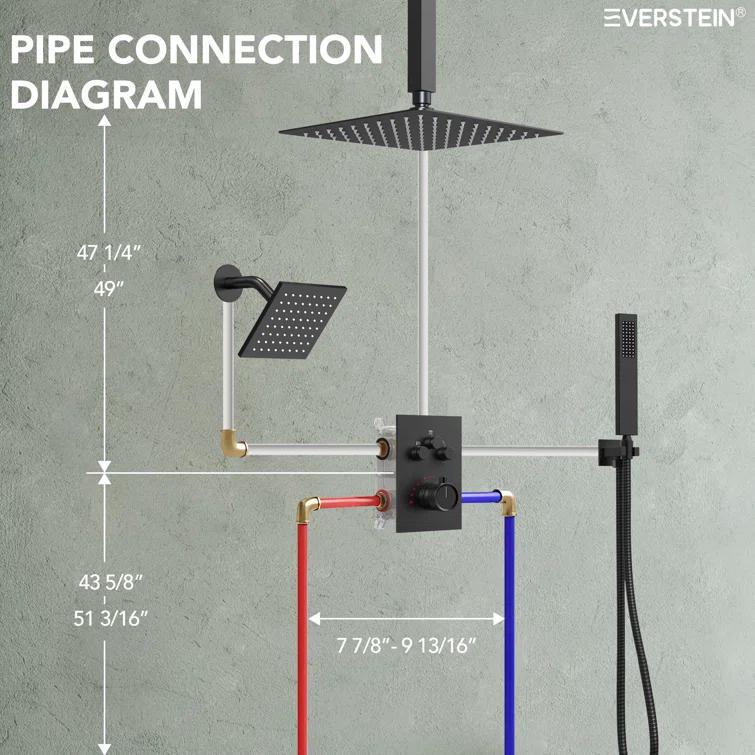 Thermostatic Shower Faucet 12" High-Pressure Dual Showerheads with Rough-In Valve