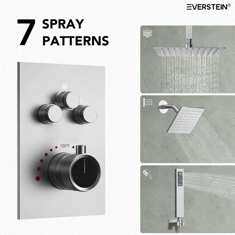 EVERSTEIN Thermostatic Rainfall Shower Faucet, 12-Inch High-Pressure Dual Showerheads System with Rough-In Valve SFS1007-NK12