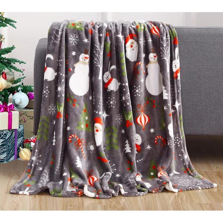 ELEGANT COMFORT Elegant Comfort Luxury Ultra Plush Velvet Touch 50 X 60Inch Christmas Blanket, Cozy, Soft And Warm Holiday Printed Fleece, 50 X 60, Santa Snowman Gray