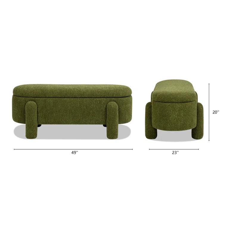 Ailisha 49" Oval Fully Upholstered Storage Bench, Moss Green