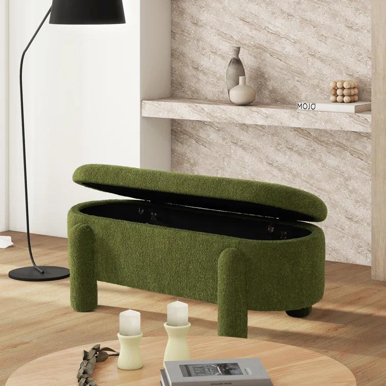 Ailisha 49" Oval Fully Upholstered Storage Bench, Moss Green