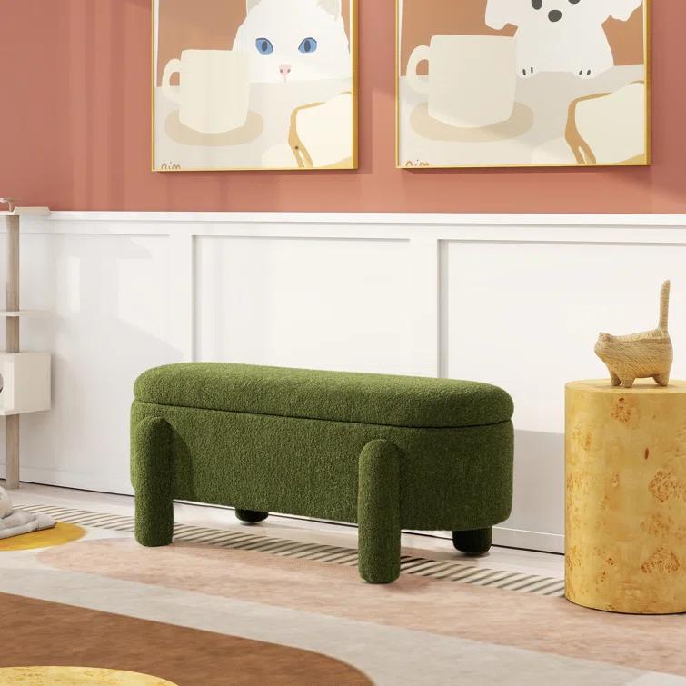 Ailisha 49" Oval Fully Upholstered Storage Bench, Moss Green