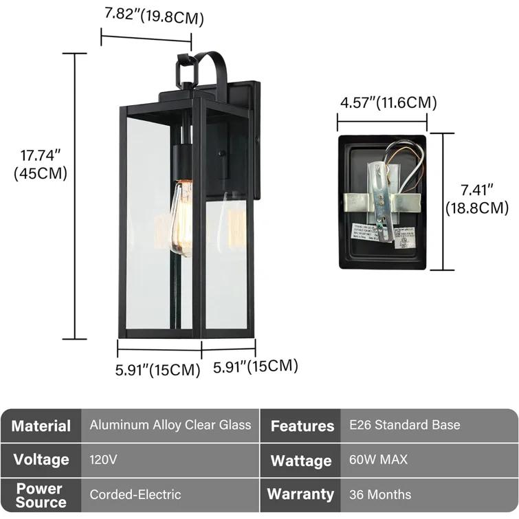Large Size Outdoor Wall Lights, 18 Inch Oversized Matte Black Exterior Light Fixture With Clear Glass, Waterproof Front Porch Lighting, Modern Sconces Lantern For House, Garage, ETL Listed